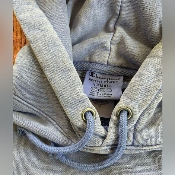 Vintage Champion Reverse Weave Hoodie Women's  XS Blue Sweatshirt Logo C Sweater - Picture 5 of 12